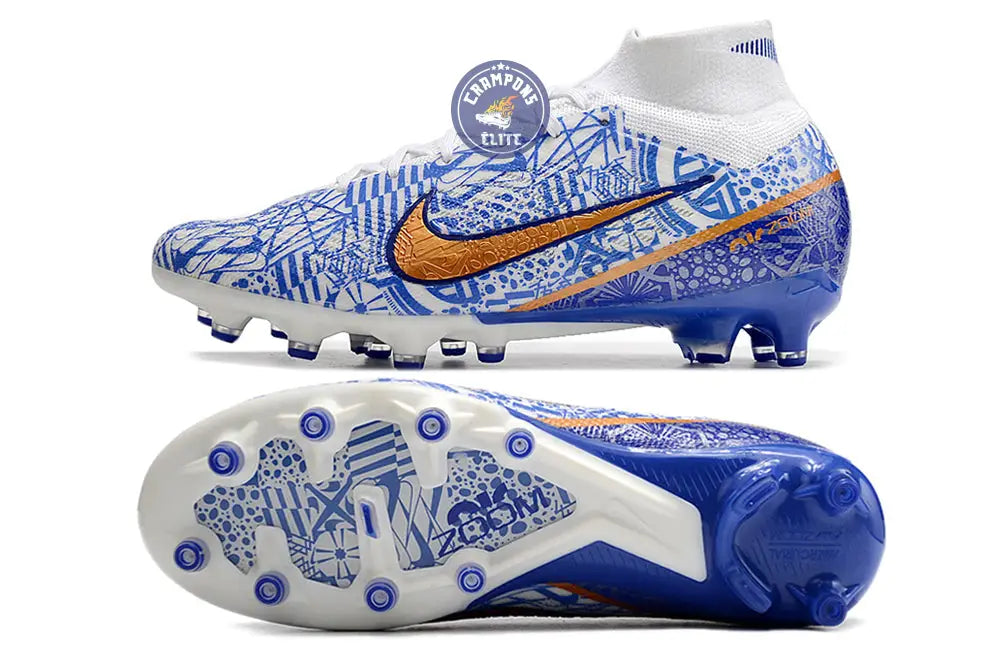 Air Zoom Mercurial Superfly 9 AG CR7 Personal Edition - Blanc/Cuivré/Bleu