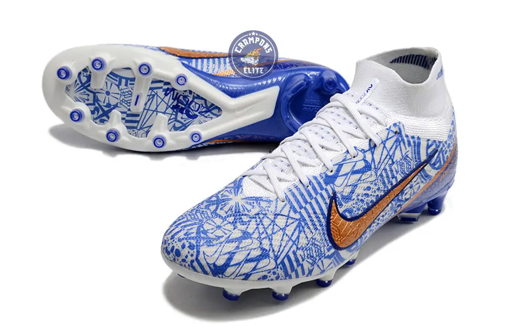 Air Zoom Mercurial Superfly 9 AG CR7 Personal Edition - Blanc/Cuivré/Bleu