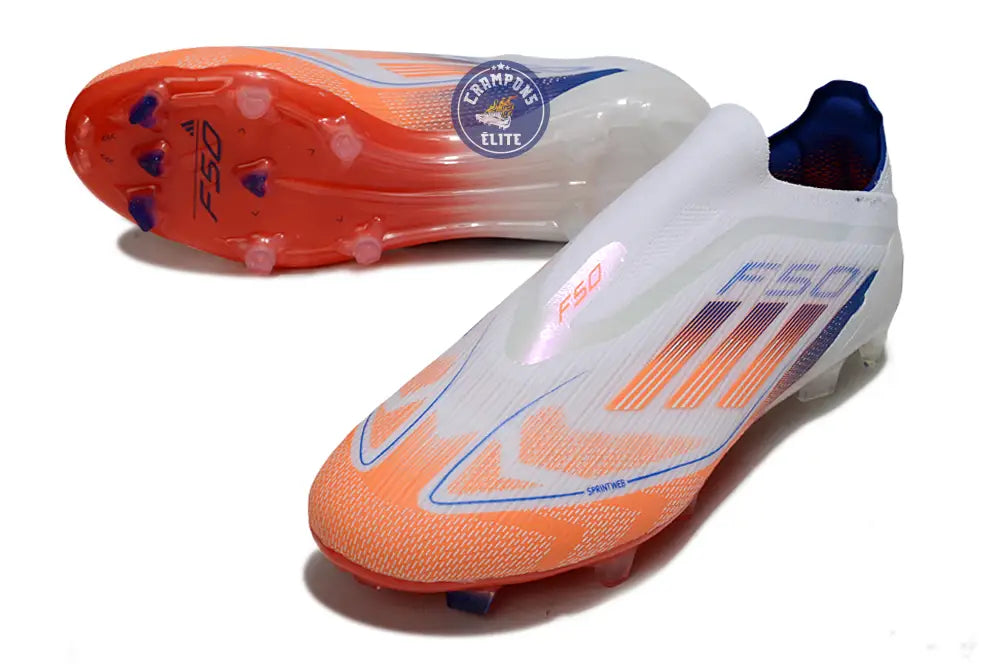 F50 Elite Laceless FG - Blanc/Orange/Bleu
