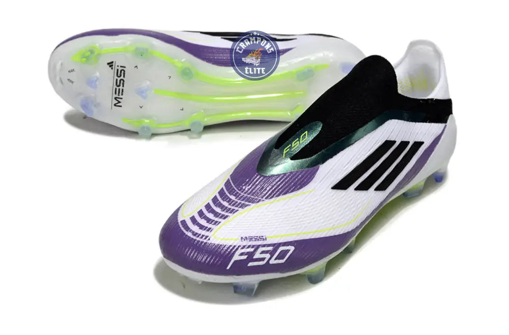 F50 Elite Laceless FG - Blanc/Violet/Vert