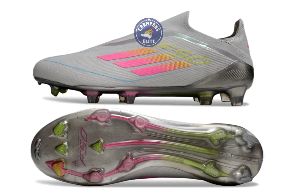F50 Elite Laceless FG Gris/Rose/Jaune