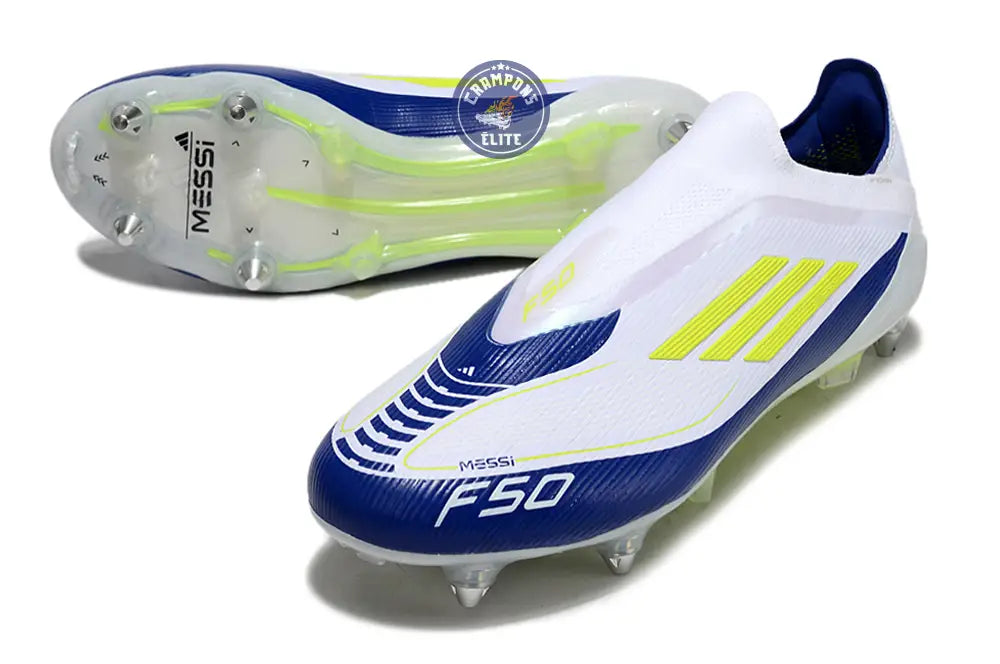F50 Elite Laceless SG - Blanc/Bleu/Jaune Fluo