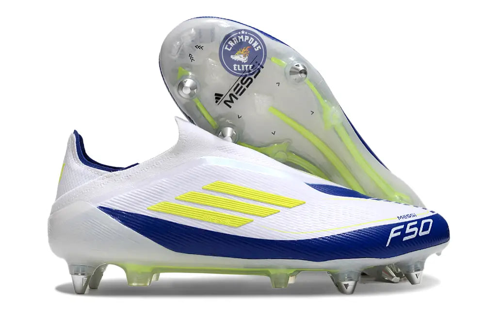 Image of F50 Elite Laceless SG - Blanc/Bleu/Jaune Fluo