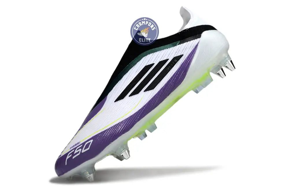 F50 Elite Laceless SG - Blanc/Noir/Violet/Jaune Fluo