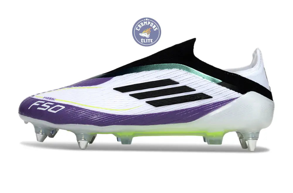 F50 Elite Laceless SG - Blanc/Noir/Violet/Jaune Fluo