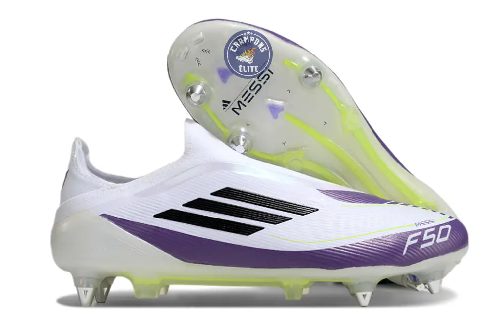 Image of F50 Elite Laceless SG - Blanc/Violet/Noir/Jaune Fluo