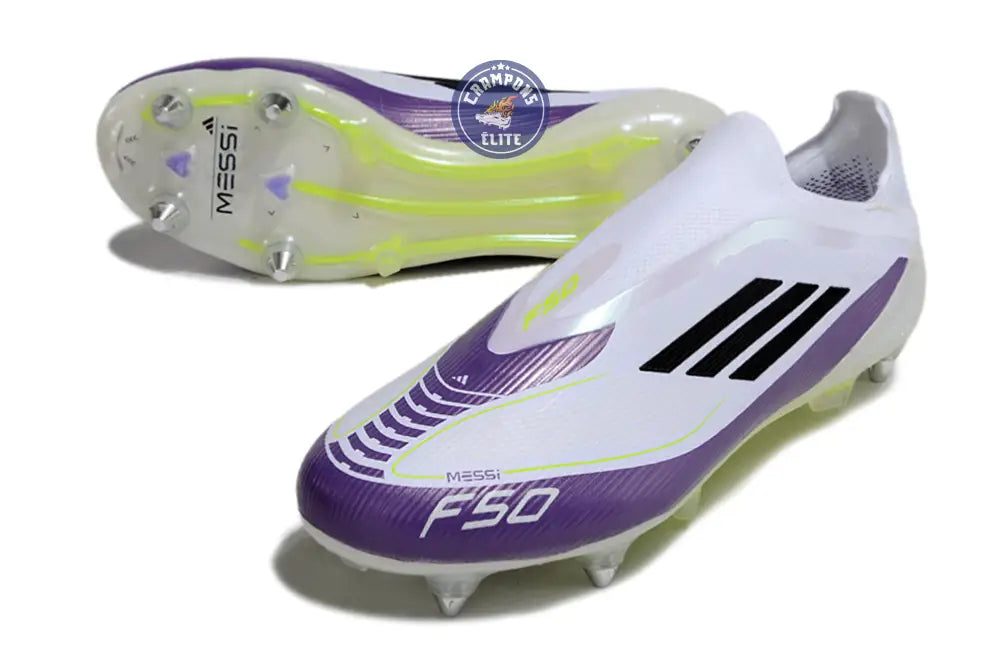 F50 Elite Laceless SG - Blanc/Violet/Noir/Jaune Fluo