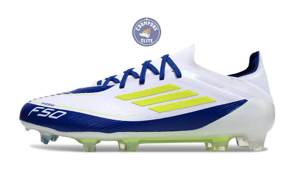 F50 Elite Lacets FG - Blanc/Bleu/Jaune Fluo