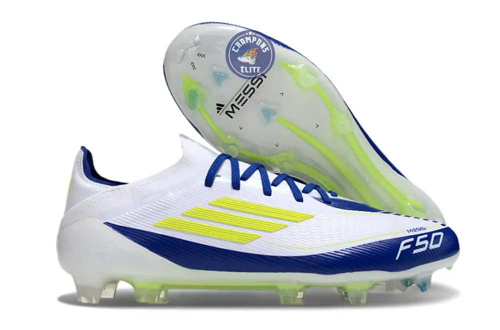 F50 Elite Lacets FG - Blanc/Bleu/Jaune Fluo