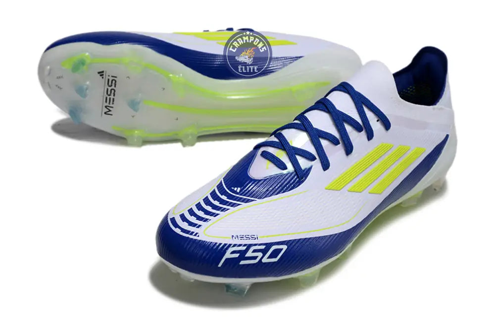F50 Elite Lacets FG - Blanc/Bleu/Jaune Fluo