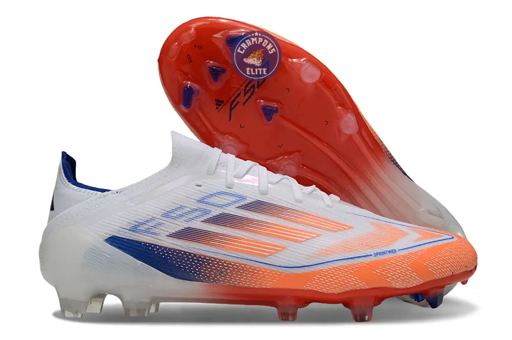 F50 Elite Lacets FG - Blanc/Orange/Bleu