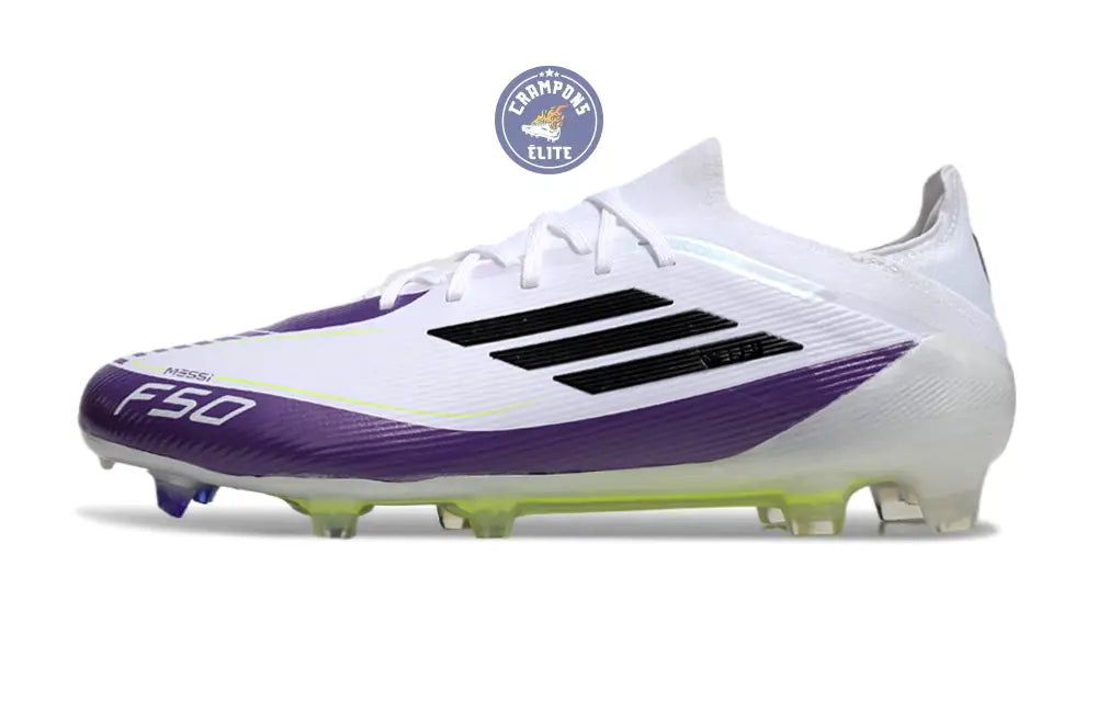 F50 Elite Lacets FG - Blanc/Violet/Jaune Fluo/Noir