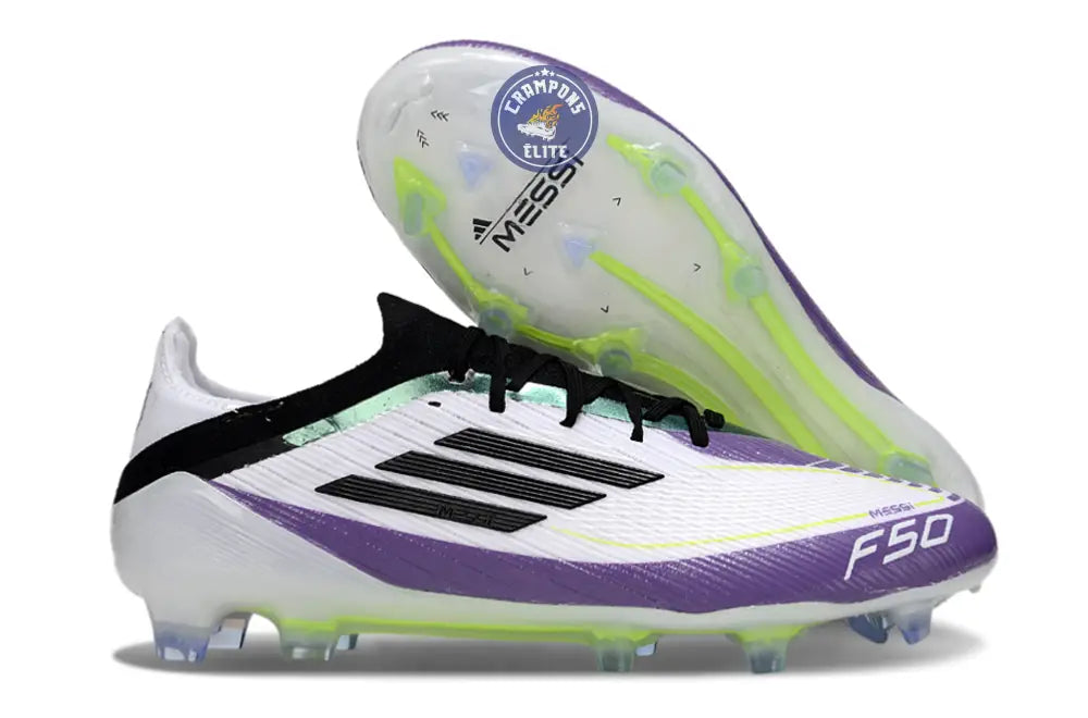 Image of F50 Elite Lacets FG - Blanc/Violet/Noir/Jaune Fluo