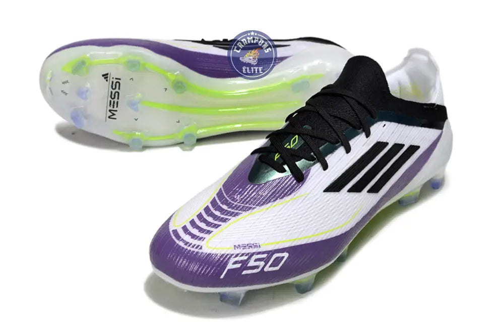F50 Elite Lacets FG - Blanc/Violet/Noir/Jaune Fluo