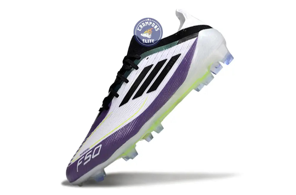 F50 Elite Lacets FG - Blanc/Violet/Noir/Jaune Fluo