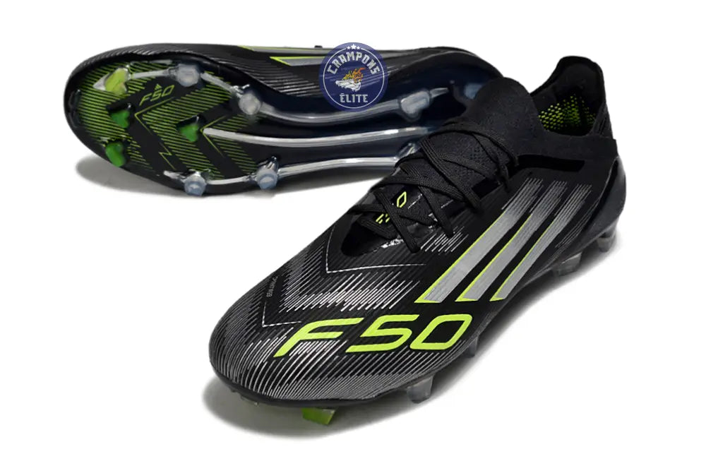 F50 Elite Lacets FG - Noir/Argenté/Jaune Fuo