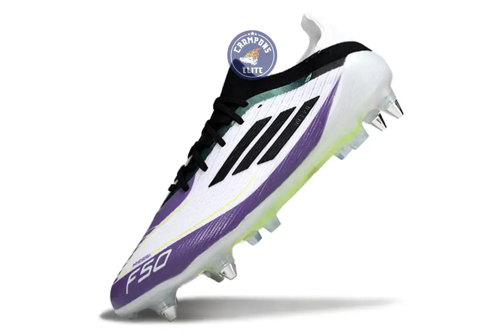 F50 Elite Lacets SG - Blanc/Violet/Jaune Fluo/Noir