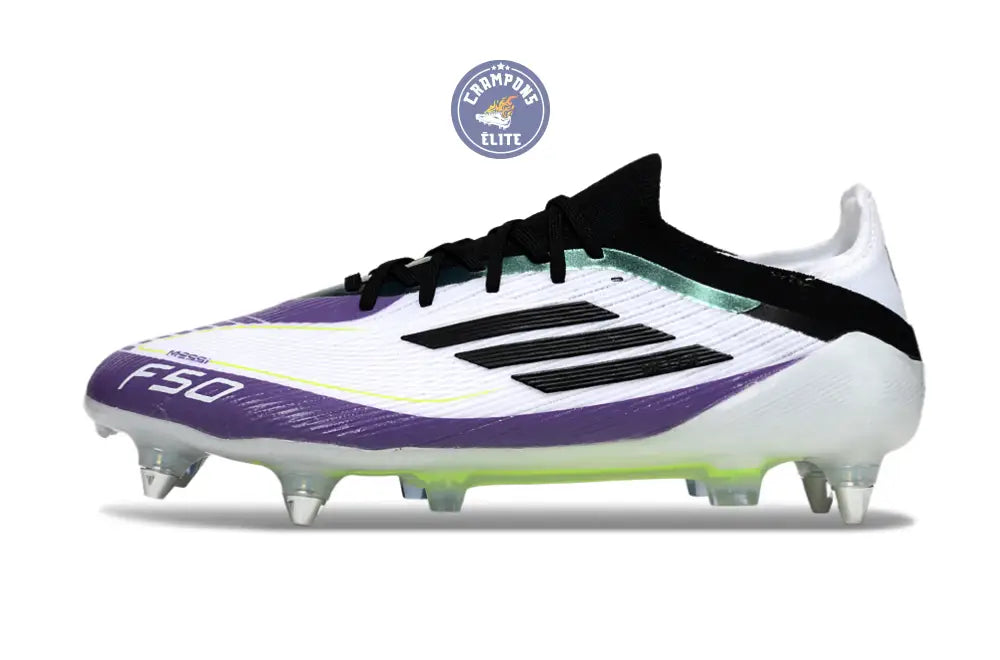 F50 Elite Lacets SG - Blanc/Violet/Jaune Fluo/Noir