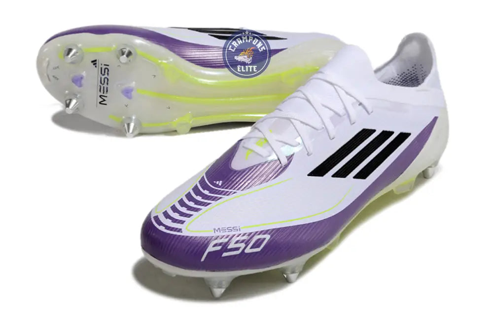 F50 Elite SG Soft Ground - Blanc/Noir/Violet