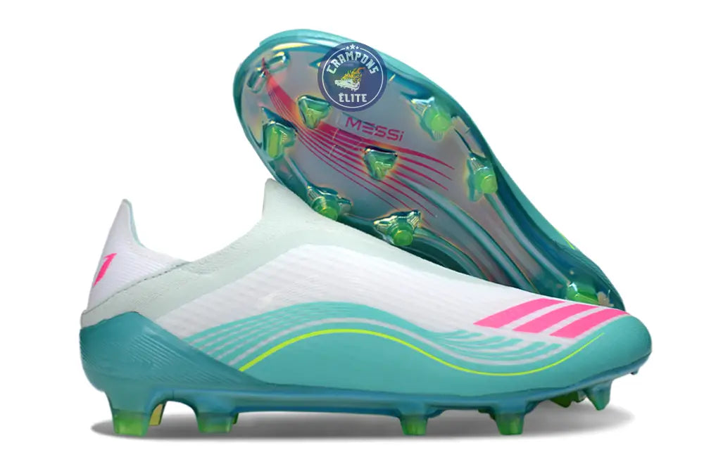 Image of F50 Laceless FG Messi - Turquoise/Blanc/Rose