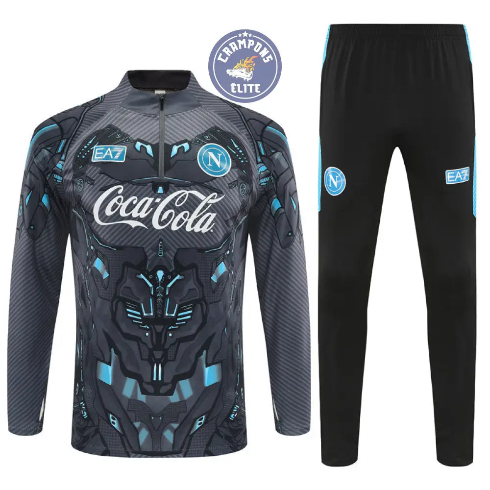 Image of Survêtement d’entraînement demi-zip - Naples 2025/2026 - Gris/Noir/Bleu Ciel