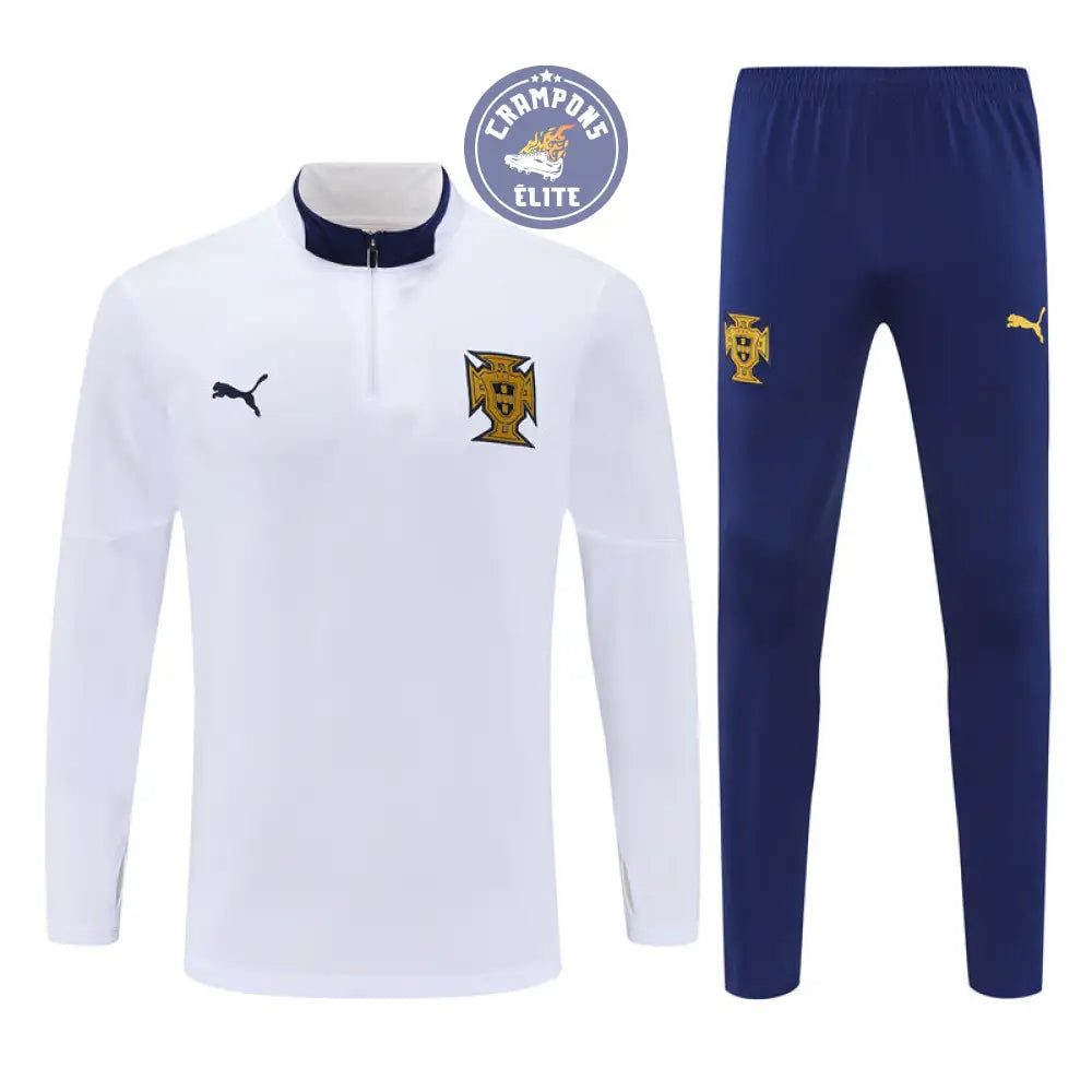 Survêtement d’entraînement demi-zip - Portugal 2025/2026 - Blanc/Bleu Marine/Or