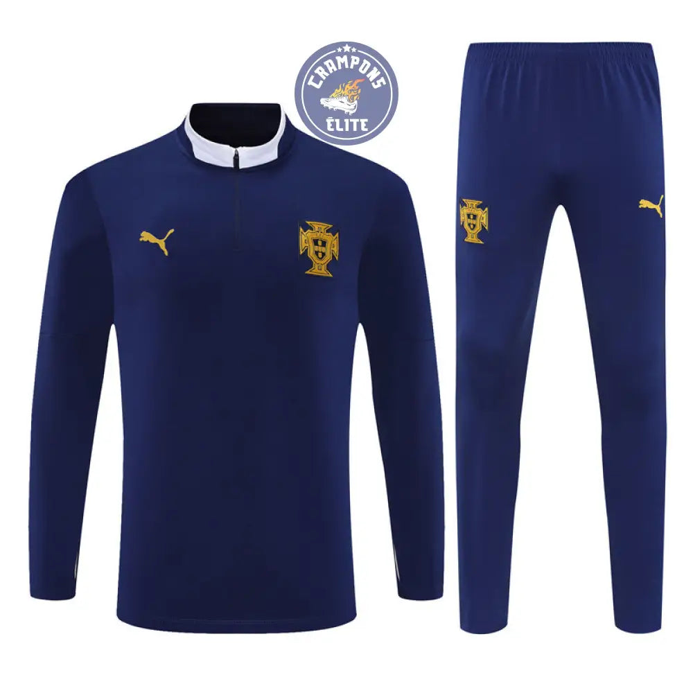 Image of Survêtement d’entraînement demi-zip - Portugal 2025/2026 - Bleu Marine/Blanc/Or