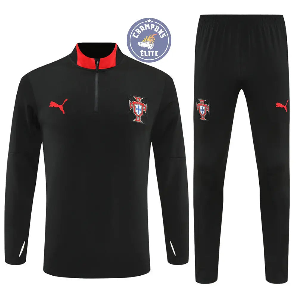 Survêtement d’entraînement demi-zip - Portugal 2025/2026 - Noir/Rouge