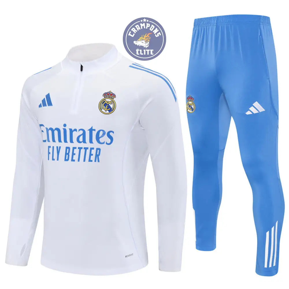 Survêtement d’entraînement demi-zip - Real Madrid 2025/2026 - Blanc/Bleu Ciel