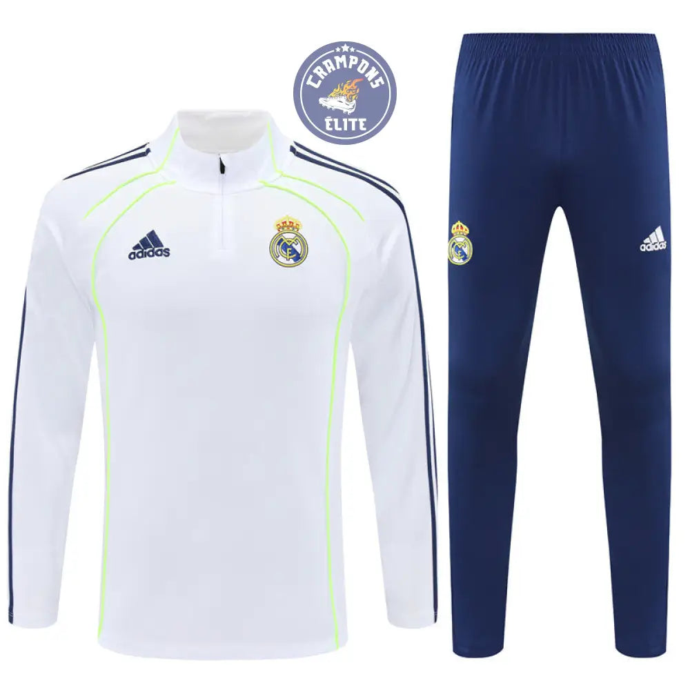 Survêtement d’entraînement demi-zip - Real Madrid 2025/2026 - Blanc/Bleu Marine/Jaune Fluo