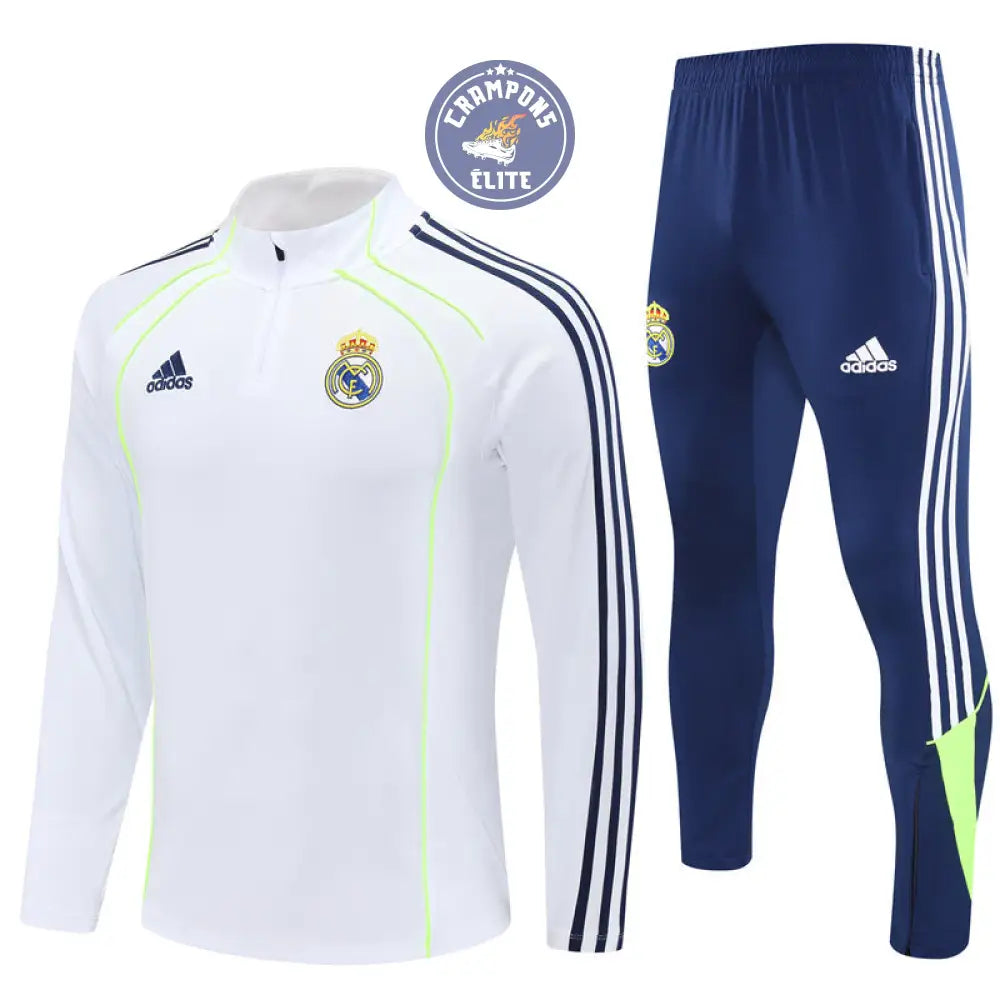 Survêtement d’entraînement demi-zip - Real Madrid 2025/2026 - Blanc/Bleu Marine/Jaune Fluo