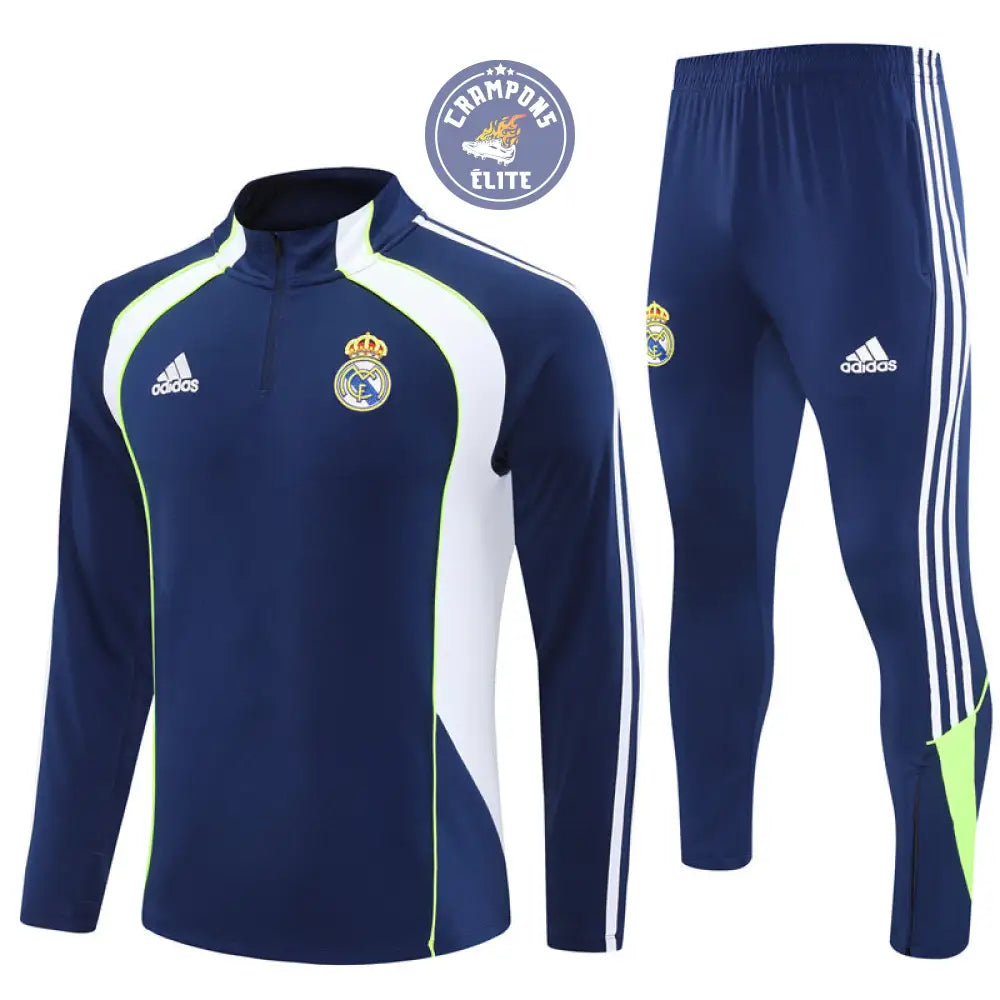 Survêtement d’entraînement demi-zip - Real Madrid 2025/2026 - Bleu Marine/Blanc/Jaune Fluo