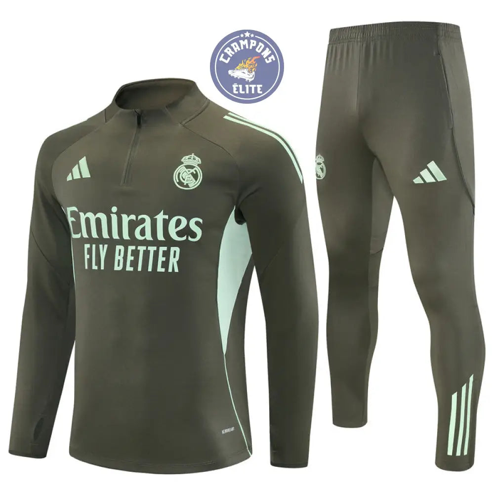 Survêtement d’entraînement demi-zip - Real Madrid 2025/2026 - Kaki/Bleu Turquoise