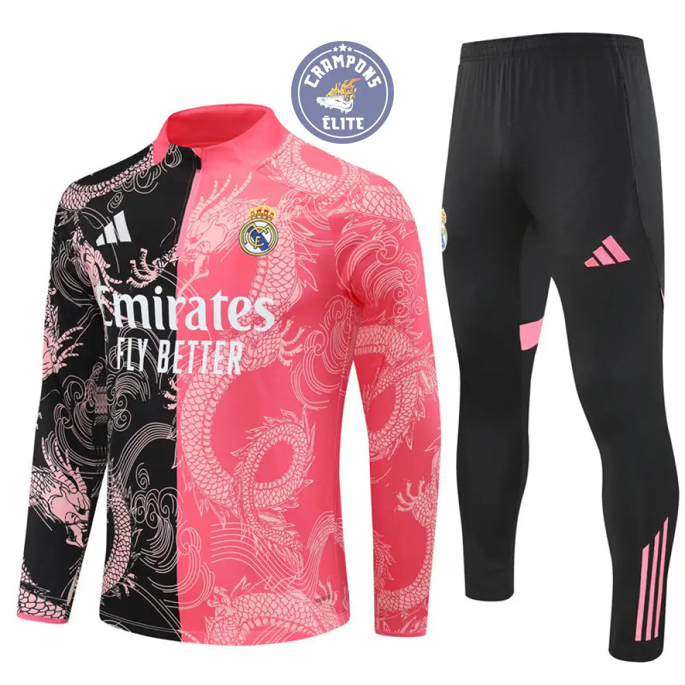 Survêtement d’entraînement demi-zip - Real Madrid 2025/2026 - Version Dragon Rose/Noir