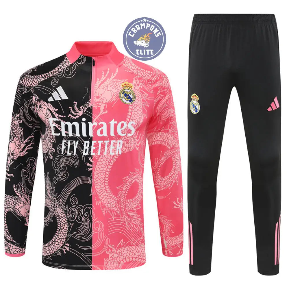 Survêtement d’entraînement demi-zip - Real Madrid 2025/2026 - Version Dragon Rose/Noir
