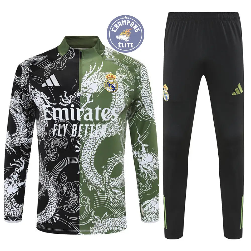 Survêtement d’entraînement demi-zip - Real Madrid 2025/2026 - Version Dragon Vert/Noir