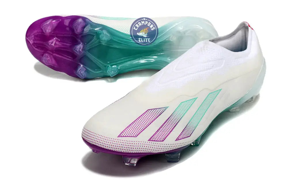 X Crazyfast Elite Laceless FG Blanc/Violet/Vert