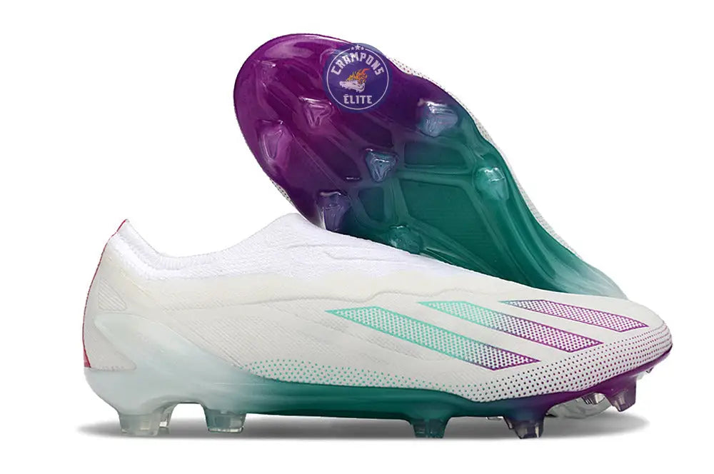 X Crazyfast Elite Laceless FG Blanc/Violet/Vert