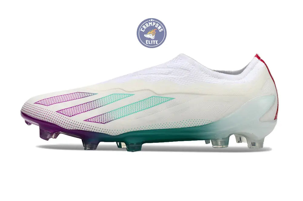 X Crazyfast Elite Laceless FG Blanc/Violet/Vert